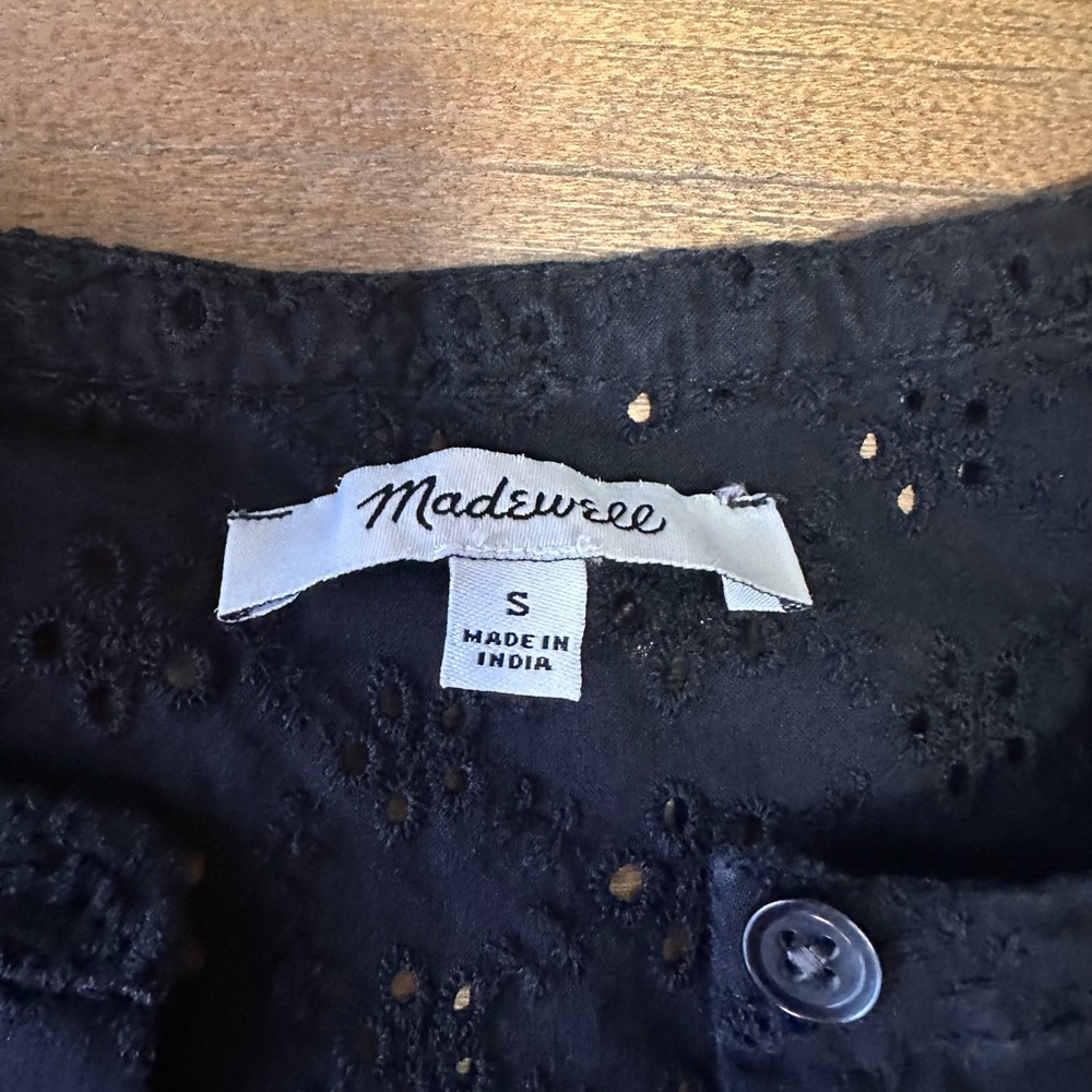 Madewell Women’s Black Eyelet Top 100% Cotton small - Picture 5 of 9